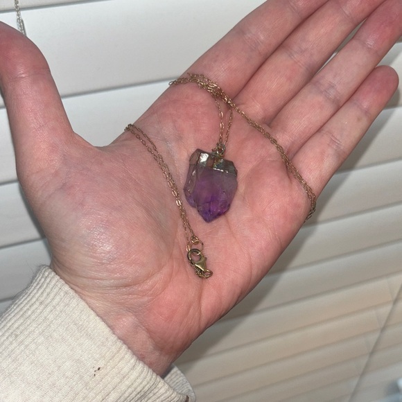Raw Amethyst Purple Crystal Pendant Necklace - Picture 3 of 8